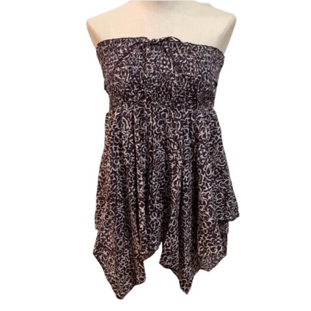 Motherhood maternity Blouse purple,white cotton tunic boho strapless top Sz Med - Picture 1 of 7